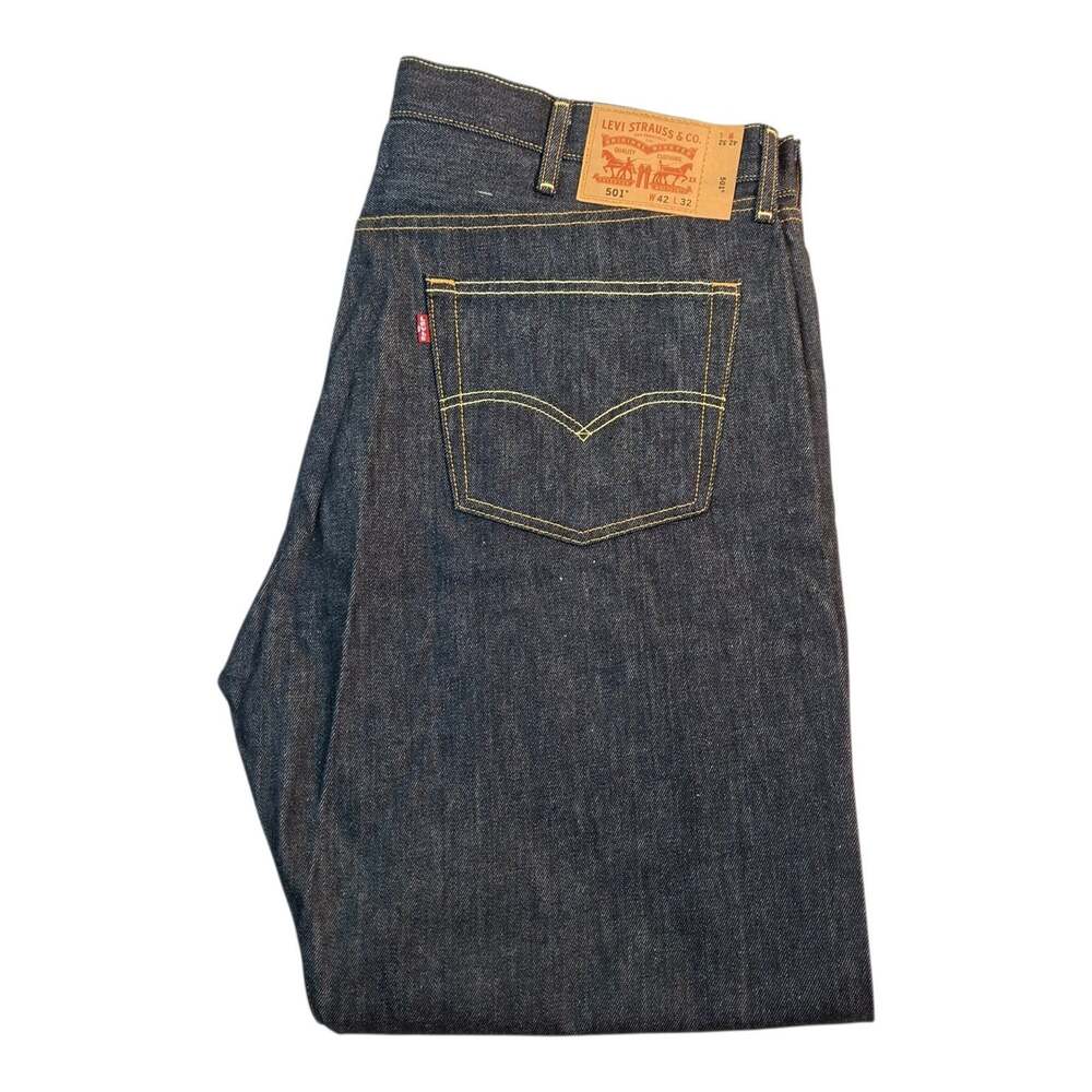 Levi's 501 Jeans Mens 42x32 Dark Indigo Denim Straight Fit Button Fly Rigid Look